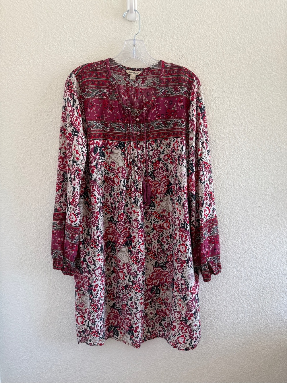 Lucky Brand Floral Woodblock Peasant Long Sleeve Boho Dress
